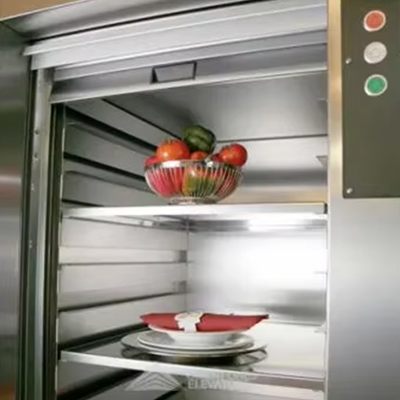 Elevador elétrico Gearless AC VTEF108 com piso de PVC para restaurante e serviço de cozinha de hotel