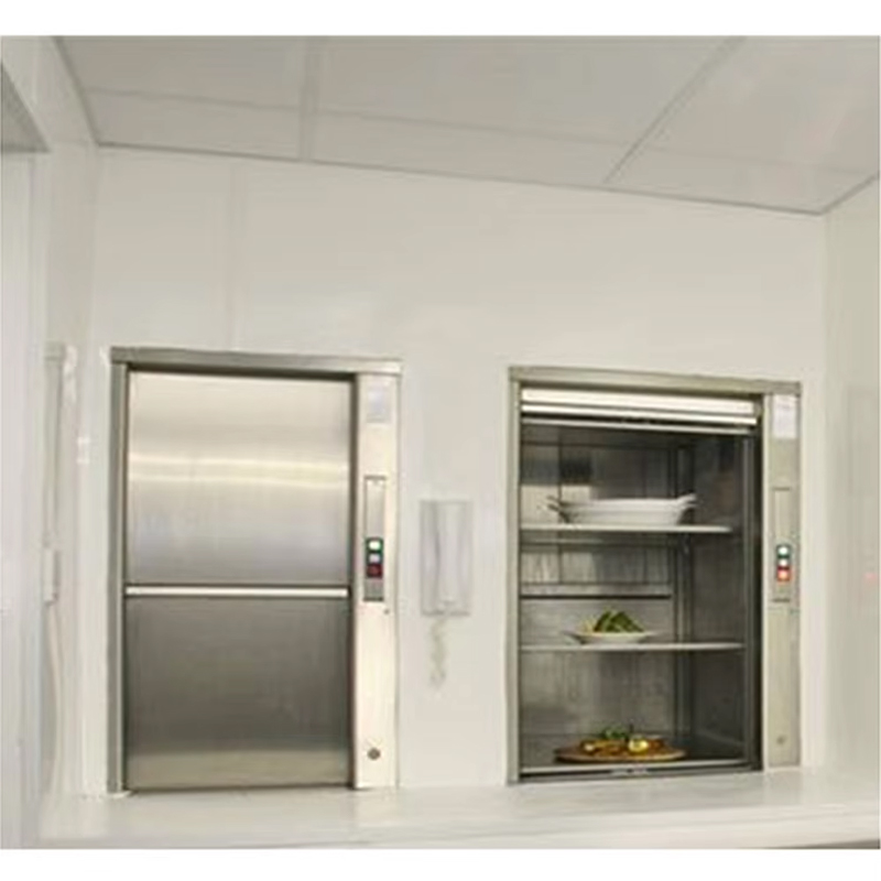 Elevador de alimentos para serviço de restaurante VTEF110, porta automática, tração sem engrenagem, piso de PVC, durável, seguro para hotéis, vilas, cozinhas