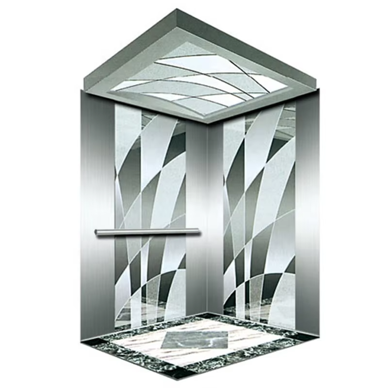 Cabine do elevador de passageiros VTSP130 para hotéis com acabamento em LED de teto decorativo de construção em aço inoxidável com garantia de 1 ano