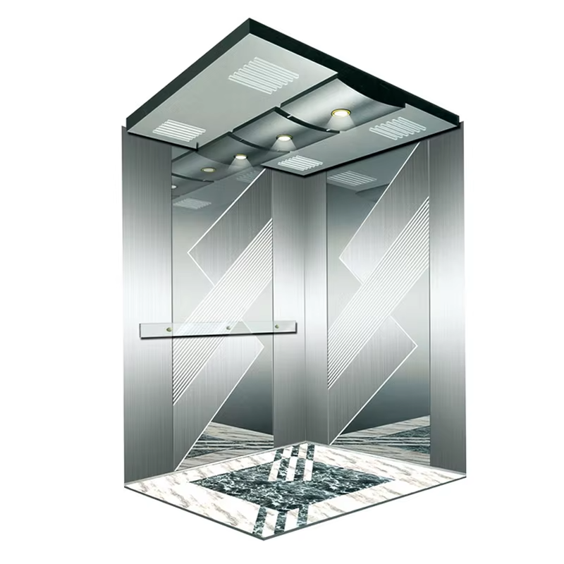 Cabine do elevador de passageiros VTSP130 para hotéis com acabamento em LED de teto decorativo de construção em aço inoxidável com garantia de 1 ano