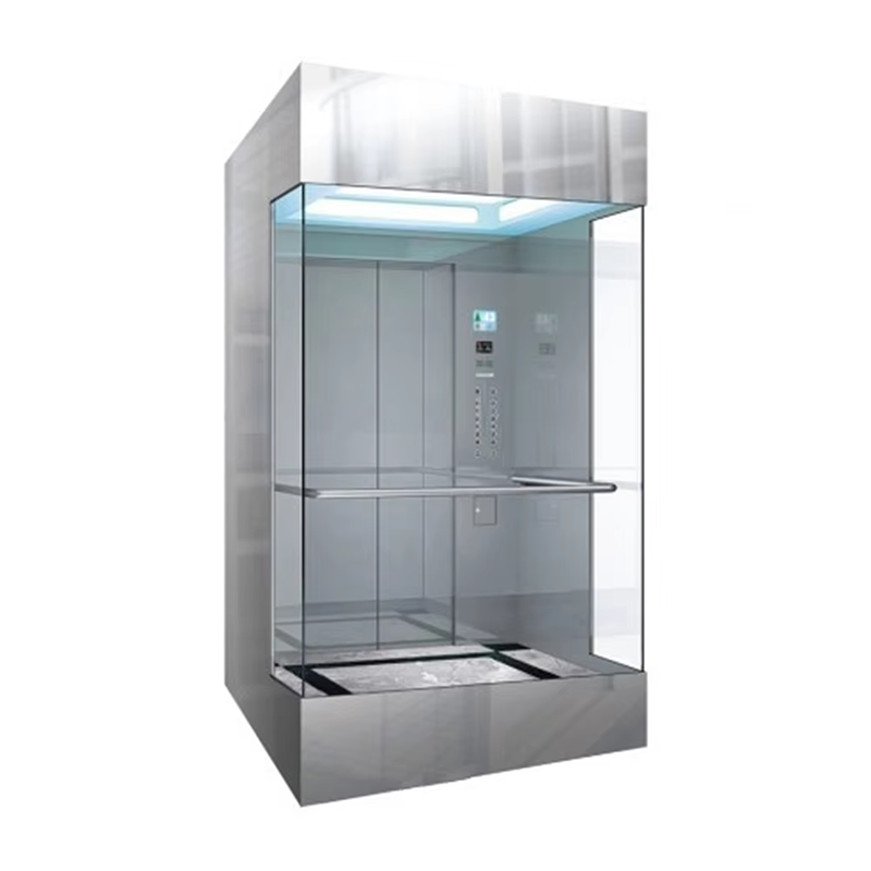 Cabine de elevador comercial moderna VTSP131 com piso antiderrapante de baixo ruído em aço inoxidável e painéis de LED