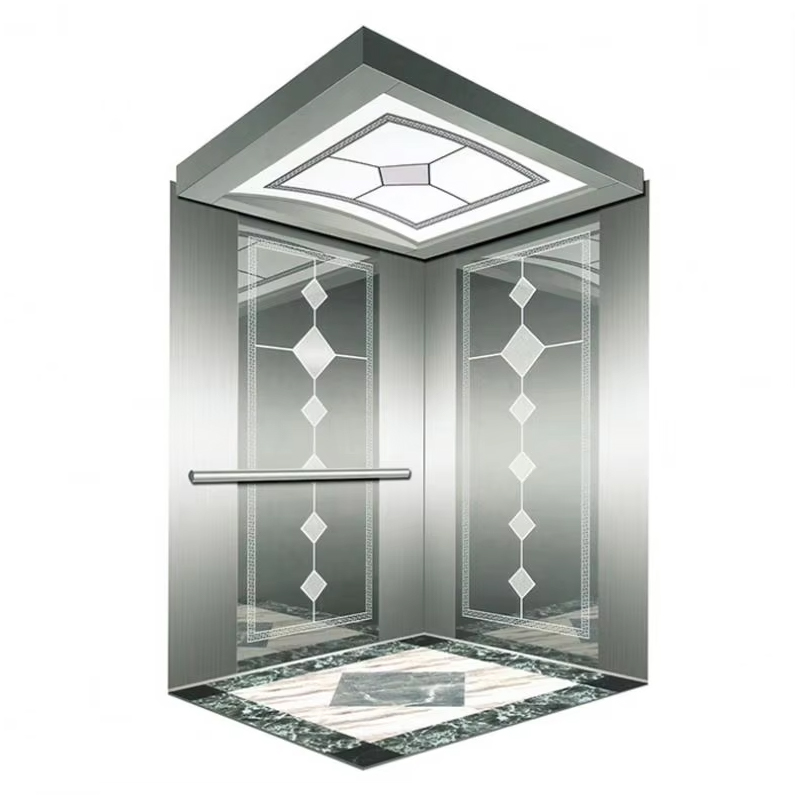 Cabine do elevador de passageiros VTSP134 com teto LED com eficiência energética, construção em aço inoxidável, certificação ISO9001, garantia de 1 ano