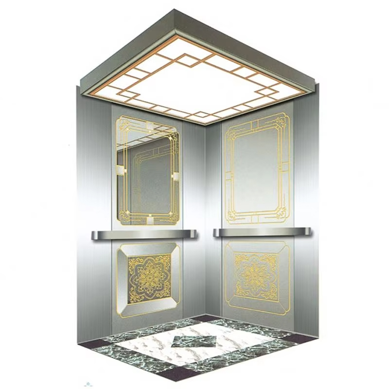 Cabine do elevador de passageiros VTSP134 com teto LED com eficiência energética, construção em aço inoxidável, certificação ISO9001, garantia de 1 ano
